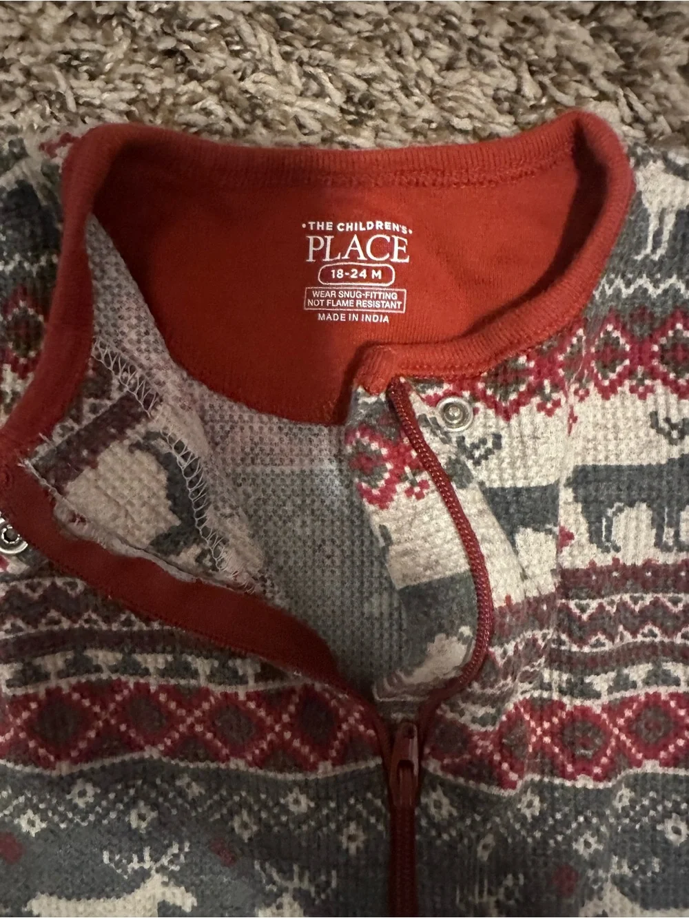 The Children's Place Red, Gray & White Moose Print Footed One-Piece